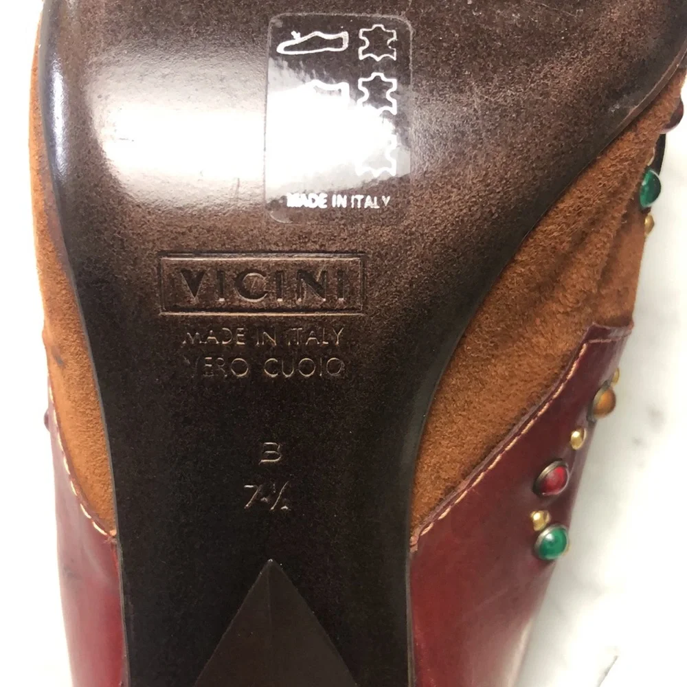 Giuseppe Zanotti design Size 7.5 Two-Tone Red & Brown Studded Pointed-Heel Mules - Picture 6 of 10